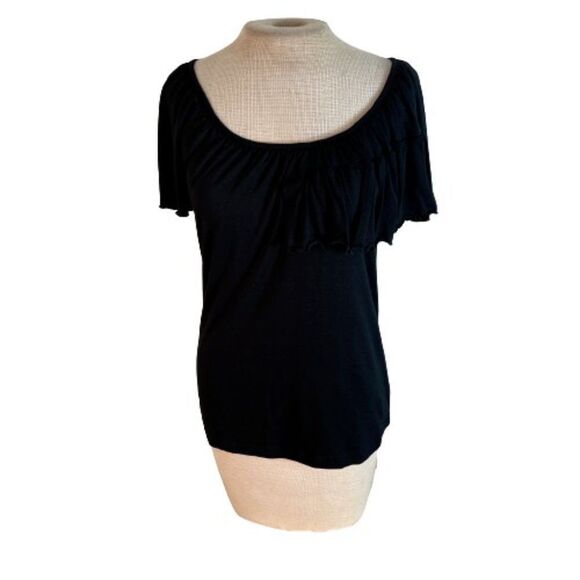 Michael Kors Ruffled Knit Wide Neck Top Black M Medium - Picture 2 of 6